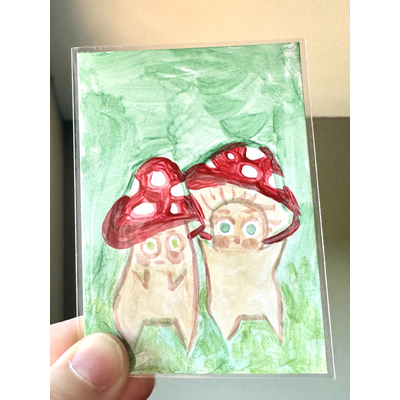 Mushroom Little Dudes aceo art card thumbnail 1
