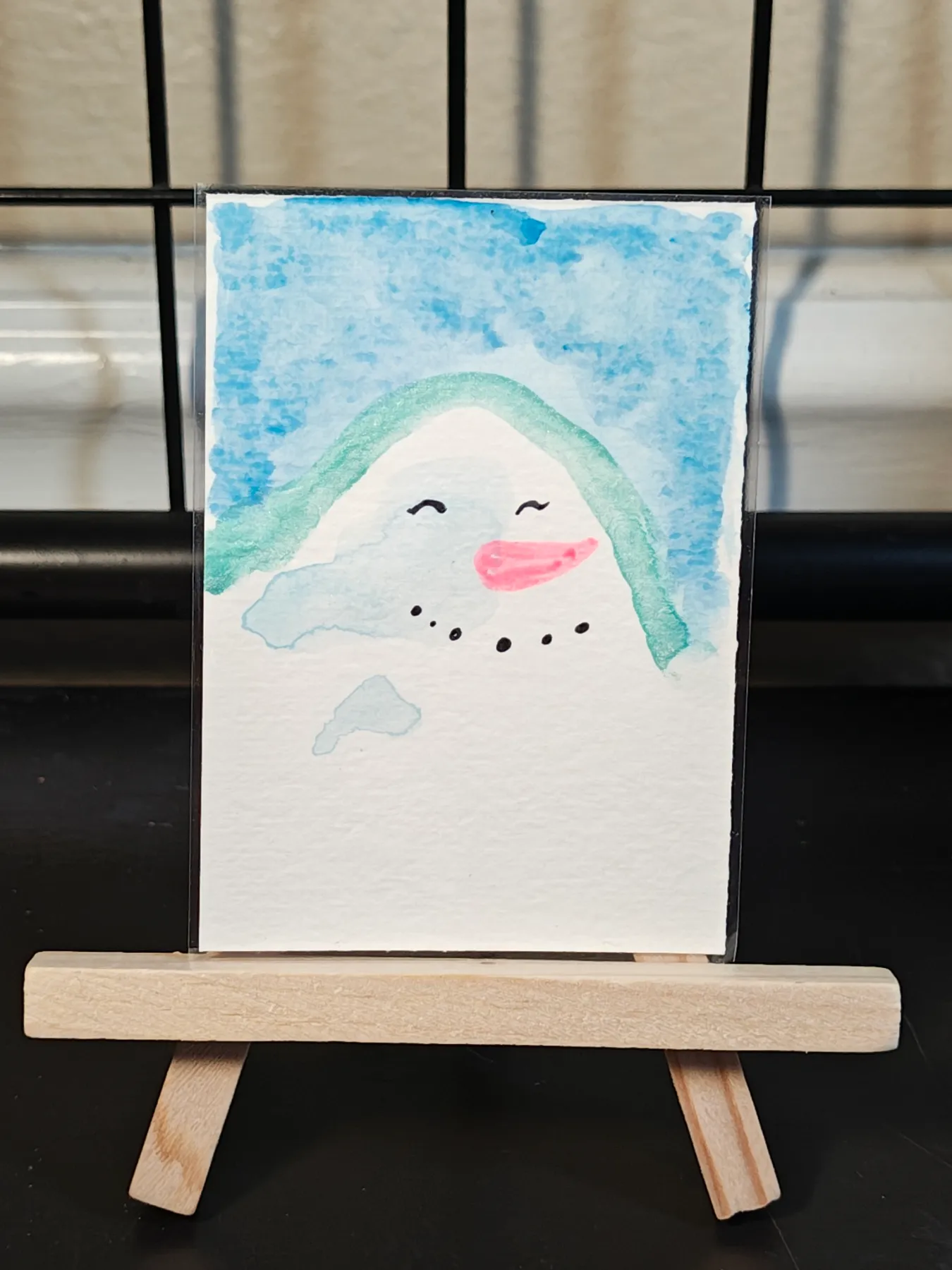 ACEO Snow Man cuties happy hugs fun in the snow by Jazmin aceo art card