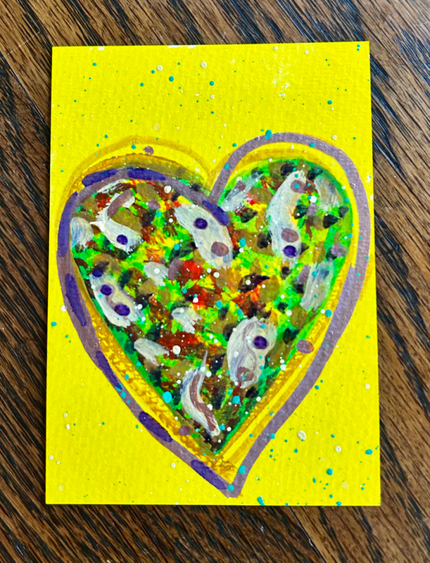 Yellow Background Heart aceo art card
