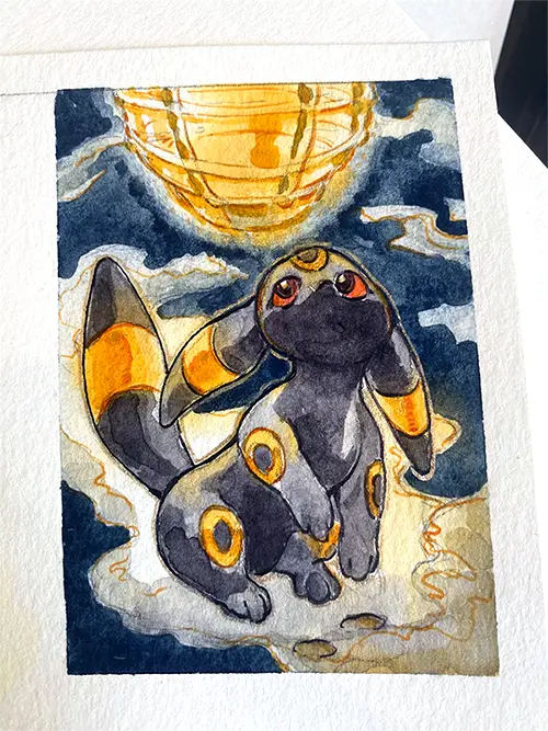 Umbreon #2 Watercolor, with metallic highlights aceo art card