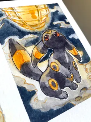 Umbreon #2 Watercolor, with metallic highlights aceo art card thumbnail 2