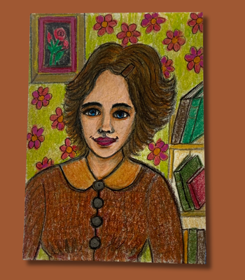 Girl in the Living Room ACEO - Colored Pencil on Illustration Board - Mid-Century Girl aceo art card thumbnail 1