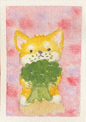 Gluttony S1: Broccoli Shiba Inu Pup, Billy aceo art card thumbnail 1