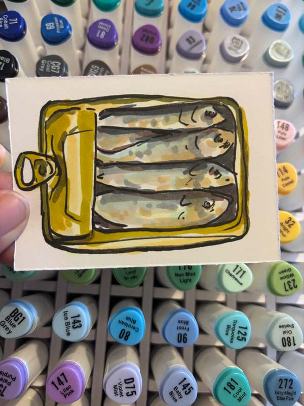 “Can of Sardines” Fish aceo art card