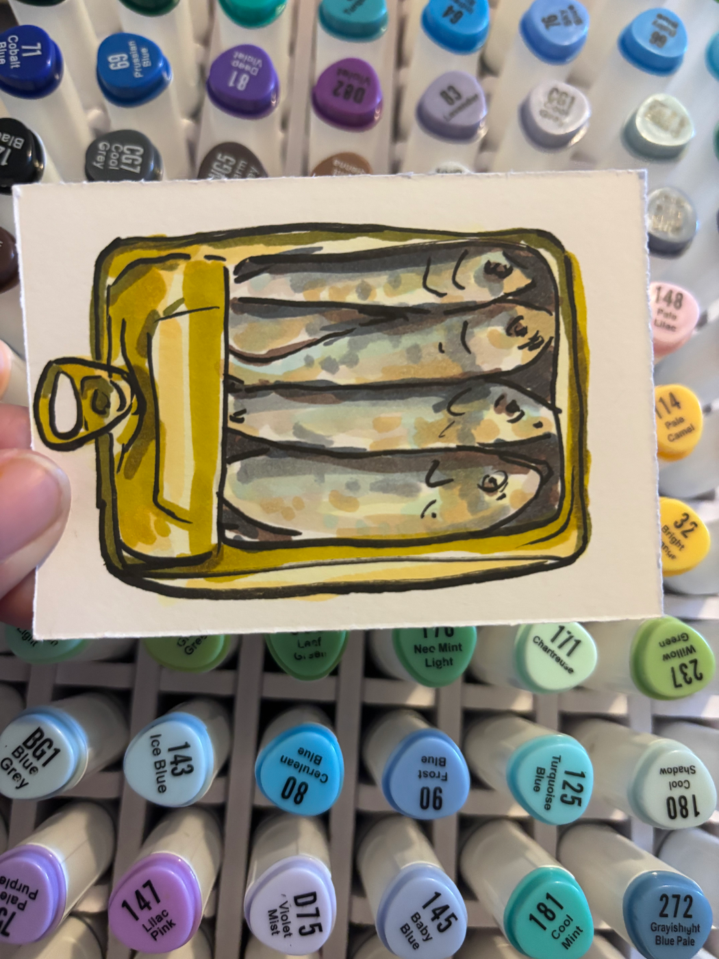 “Can of Sardines” Fish aceo art card