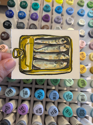 “Can of Sardines” Fish aceo art card thumbnail 2