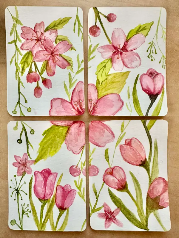 Bundle of 4 Flower Art aceo art card