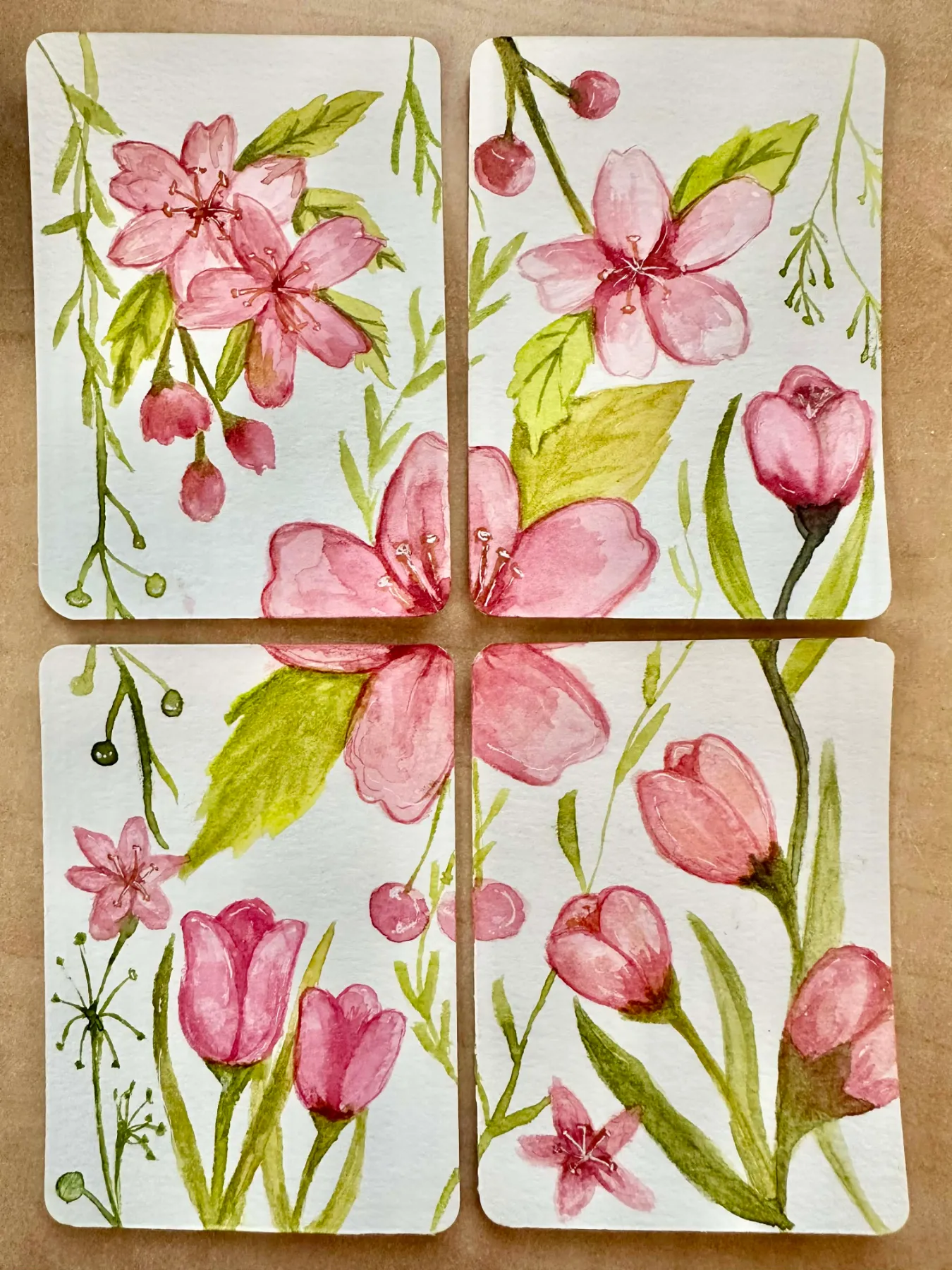 Bundle of 4 Flower Art aceo art card