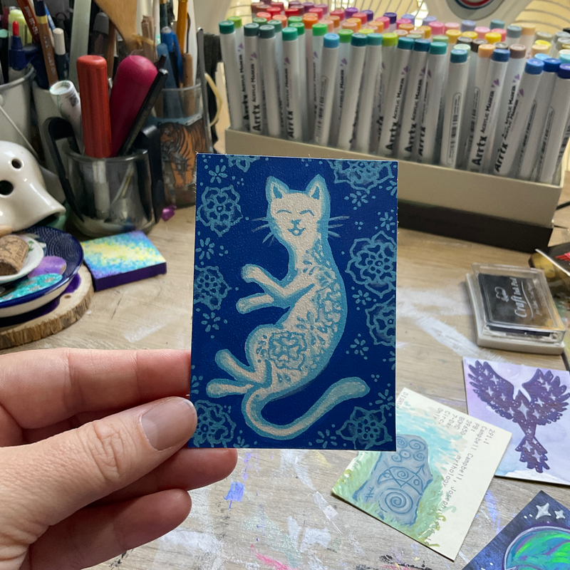 Porcelain Cat aceo art card