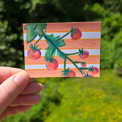 Cherry Tomatoes on Stripes aceo art card thumbnail 1
