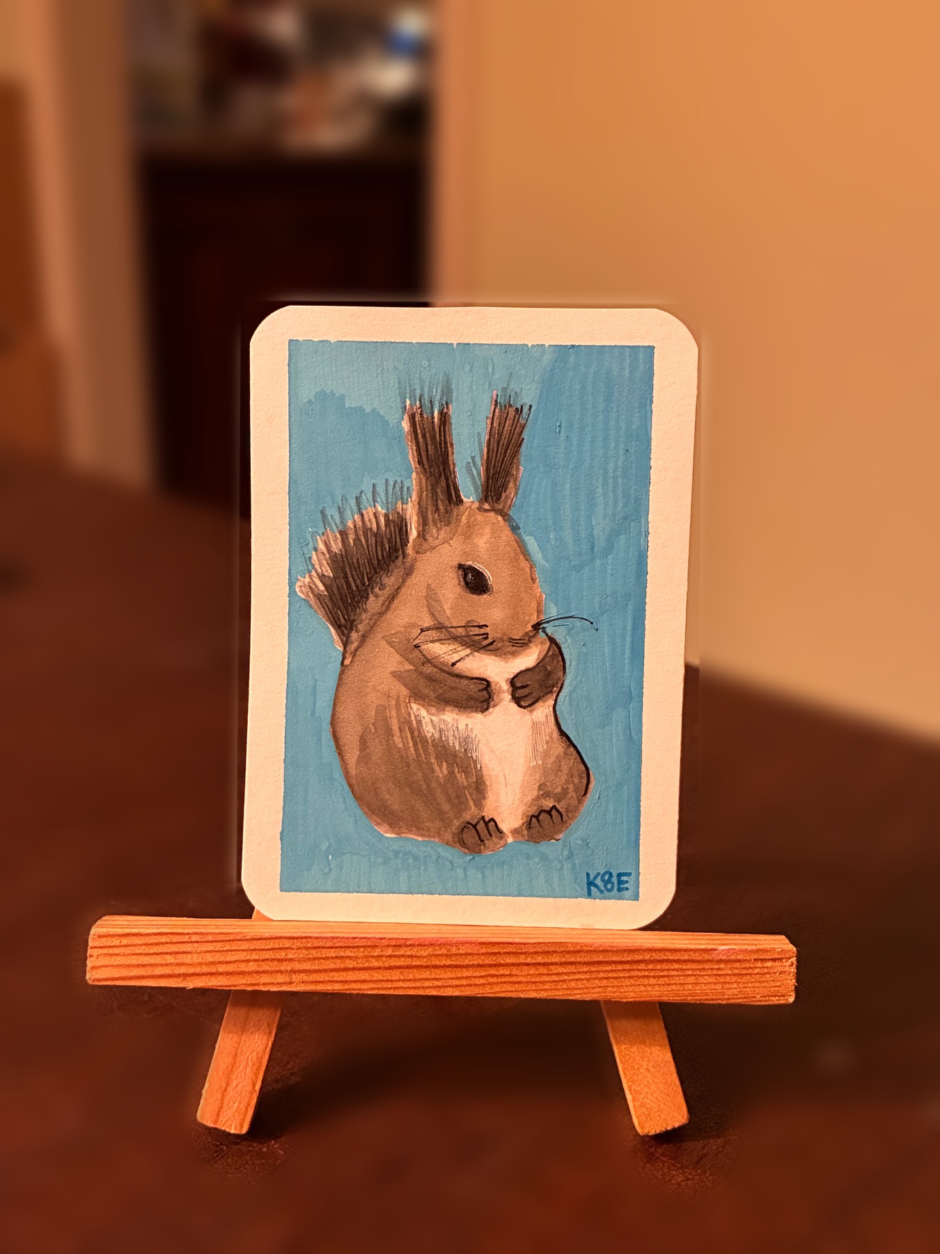 Nervous Squirrel aceo art card