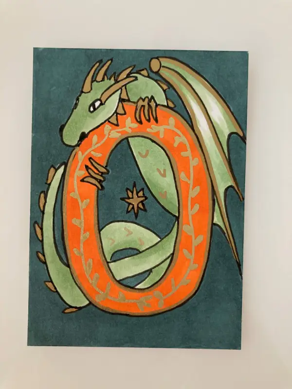 Dragon Illuminated Letter O aceo art card