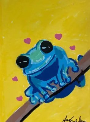 Blue Frog aceo art card thumbnail 2
