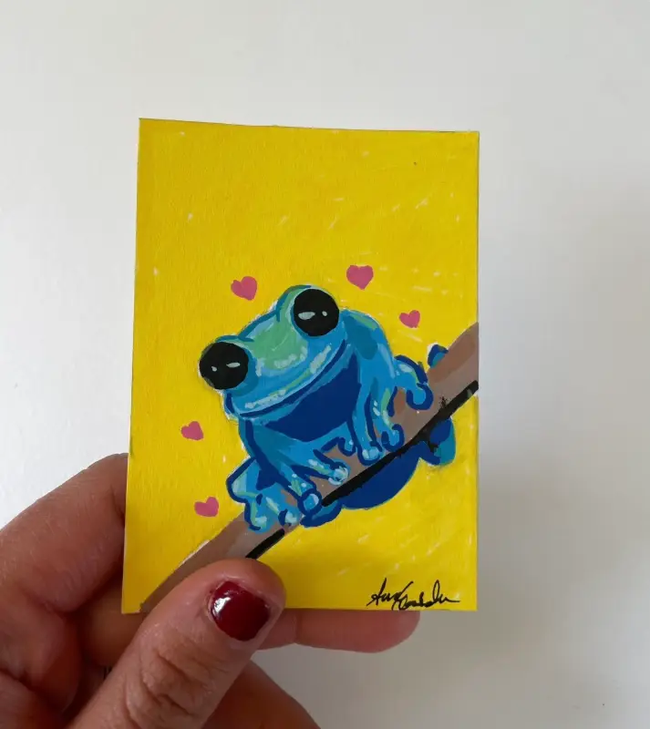 Blue Frog aceo art card