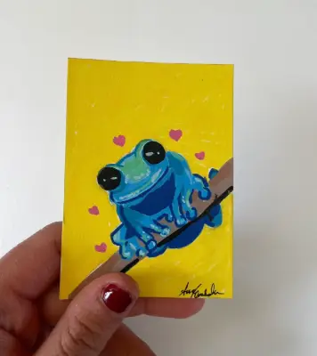 Blue Frog aceo art card thumbnail 1