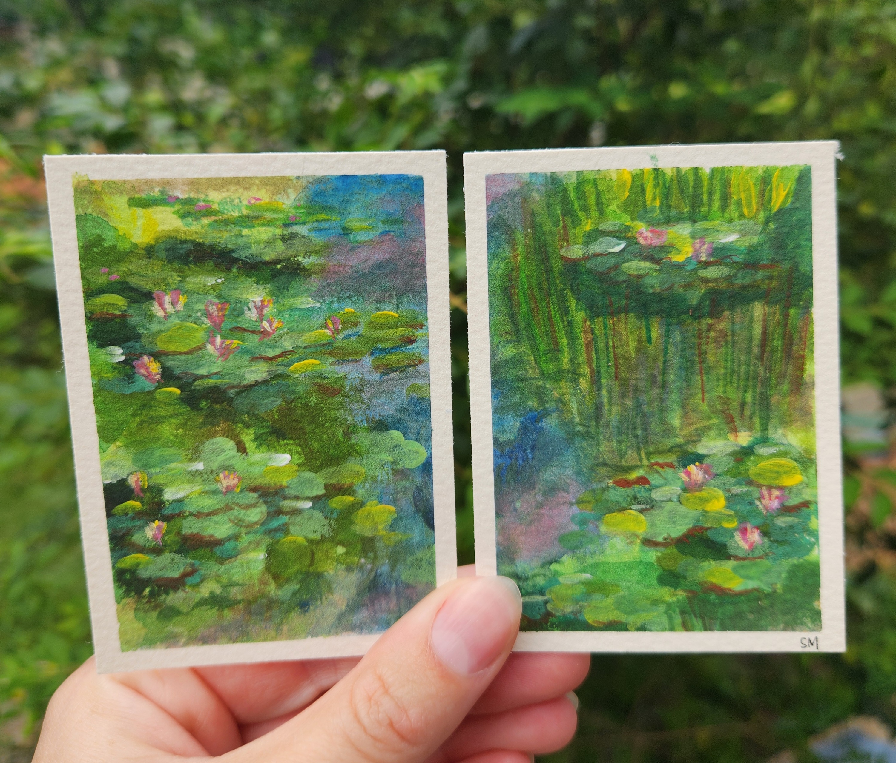 Abstract lily pad scene aceo art card