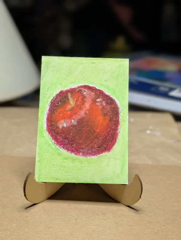 Oil pastel Red Apple aceo art card