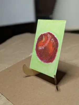 Oil pastel Red Apple aceo art card thumbnail 2