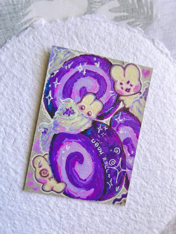 ube bunny roll cake ~ aceo art card