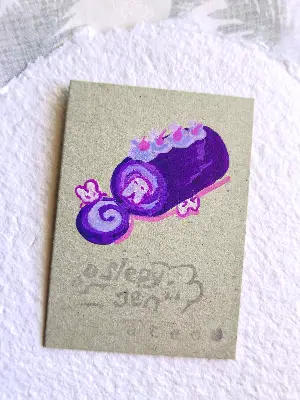 ube bunny roll cake ~ aceo art card thumbnail 2