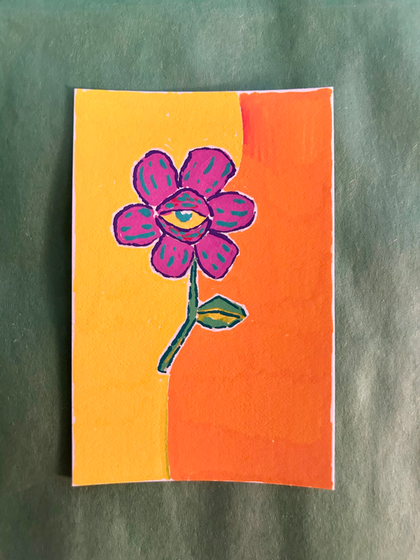 Original ACEO Card Art | Pop Art Illustration | Flower | Acrylic Medium aceo art card