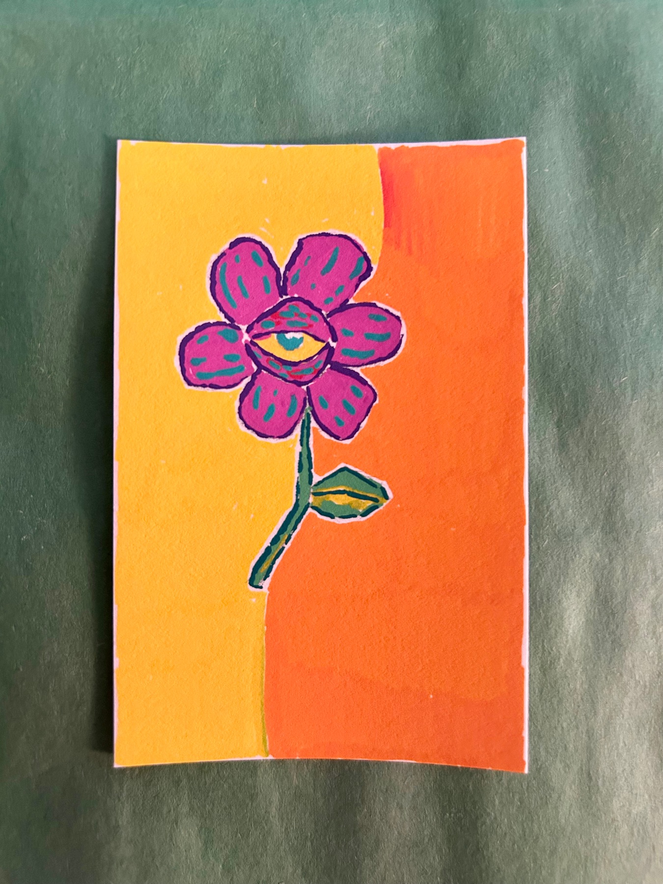 Original ACEO Card Art | Pop Art Illustration | Flower | Acrylic Medium aceo art card