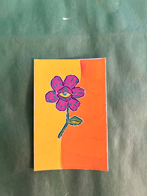 Original ACEO Card Art | Pop Art Illustration | Flower | Acrylic Medium aceo art card thumbnail 2