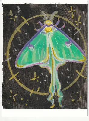 Celestial Luna Moon Moth aceo art card thumbnail 2
