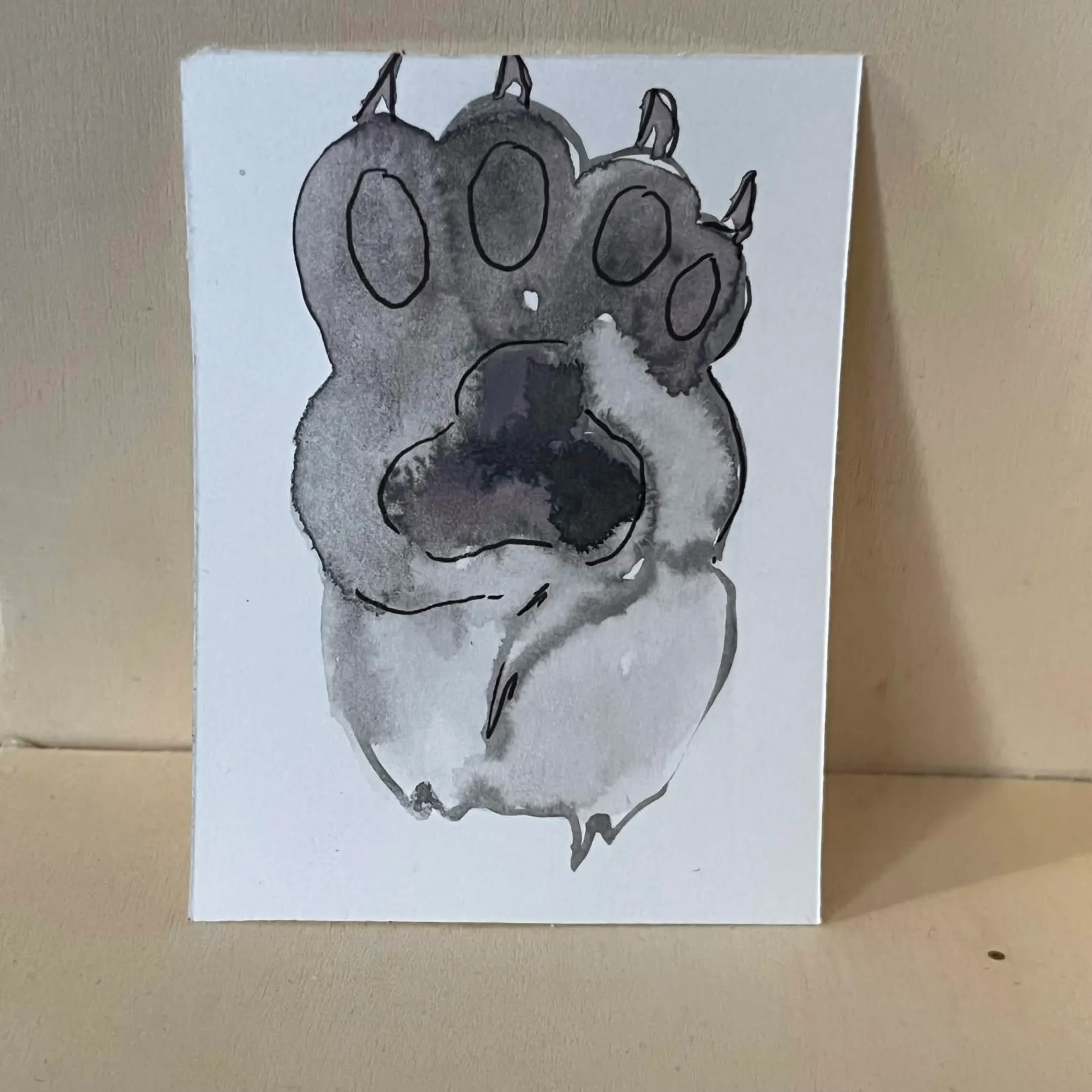 watercolor cat paw aceo art card