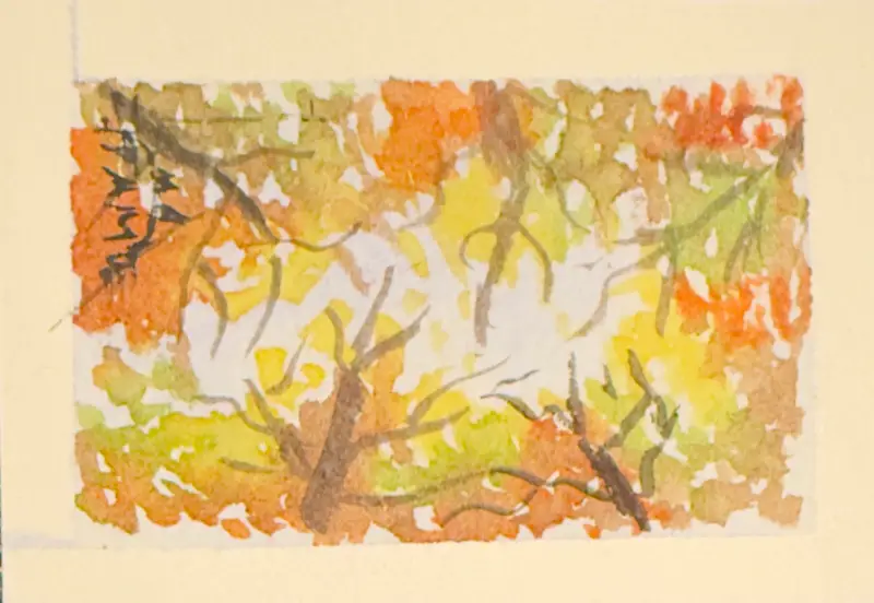Where the Light Waits is an original ACEO watercolor painting and the 3rd in my Looking up Series aceo art card