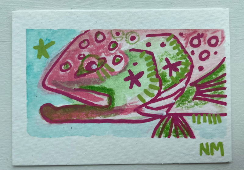 Rainbow Trout Series - “Pink & Green” Original Artwork aceo art card