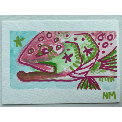 Rainbow Trout Series - “Pink & Green” Original Artwork aceo art card thumbnail 1