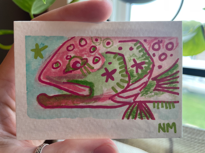 Rainbow Trout Series - “Pink & Green” Original Artwork aceo art card
