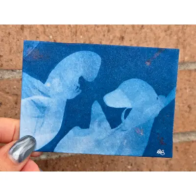Birds of a Feather (Original Cyanotype) aceo art card thumbnail 1