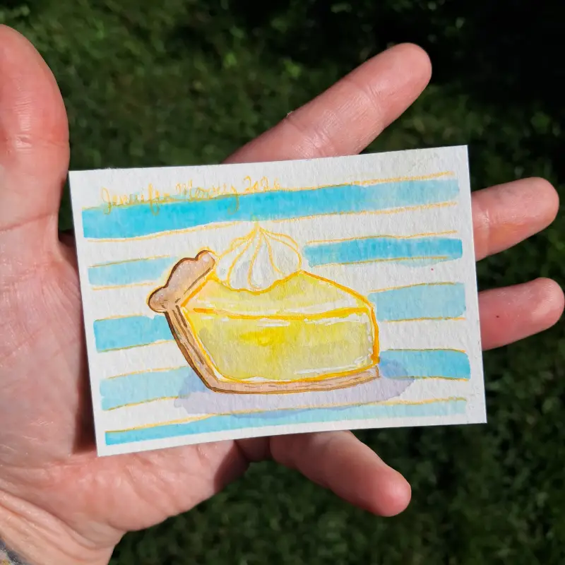 Lemon Meringue - Dessert Series Watercolor Painting aceo art card