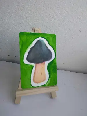 Black Amanita Mushroom aceo art card thumbnail 2