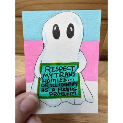 NSFW Pride Ghost Respect Trans aceo art card thumbnail 1