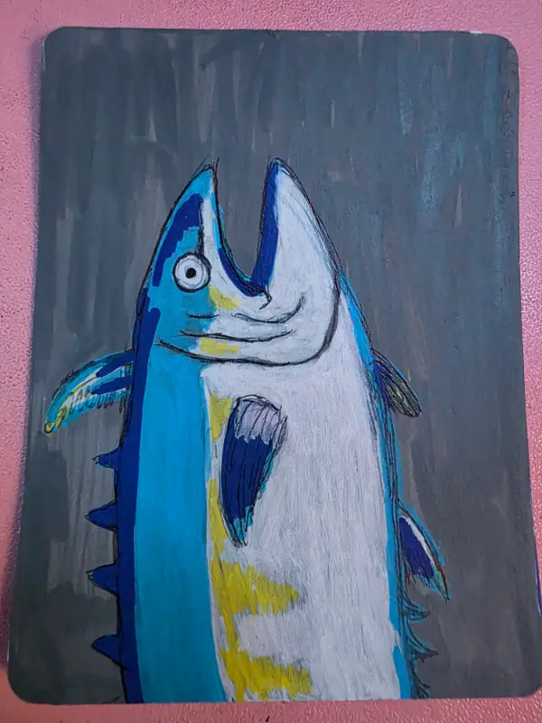 Tuna and swordfish ACEO sea life aceo art card