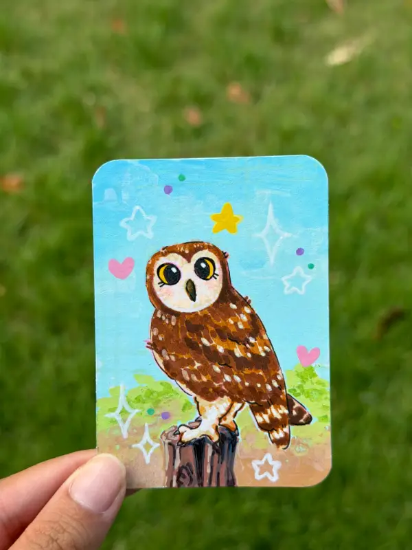 Little Owl Birb aceo art card