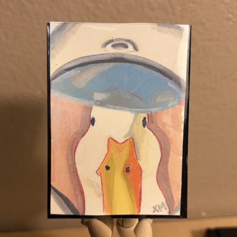 ACEO OG Art Painting Roger that, Ducky! | Ducks & Hats Series 3/4 | 2.5x3.5 aceo art card