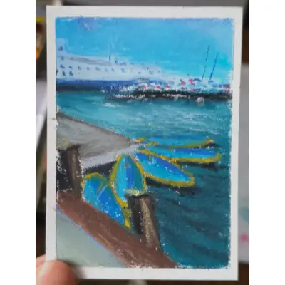 "Let's Boogie" On the Lake #3 Original ACEO aceo art card thumbnail 1