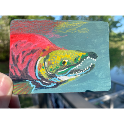 Silly salmon aceo art card thumbnail 2