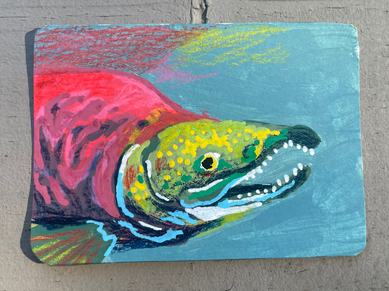 Silly salmon aceo art card