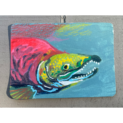 Silly salmon aceo art card thumbnail 1