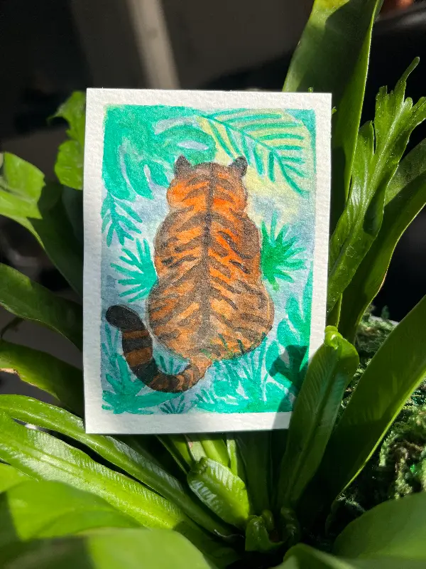 Jungle Tiger, Life Amongst the Leaves aceo art card