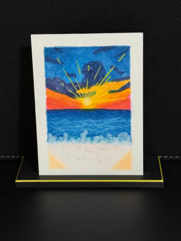 "Sunset Beach" #1/3 Beach to Coral Series Original Mixed Media Art Card aceo art card