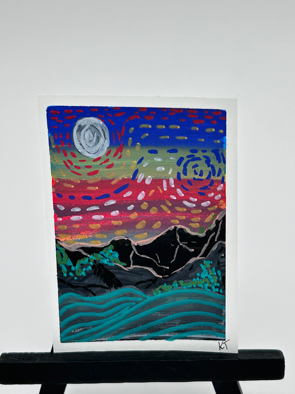 Moonlit Rhythm — Original Mini Abstract Landscape by TrueBloomsArt aceo art card