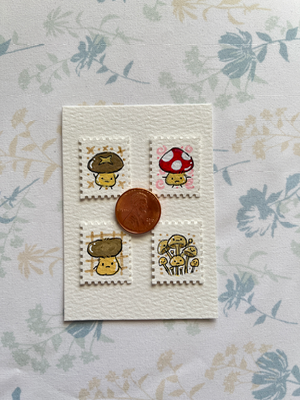 Tiny Stamps: Shroom Guys aceo art card thumbnail 2