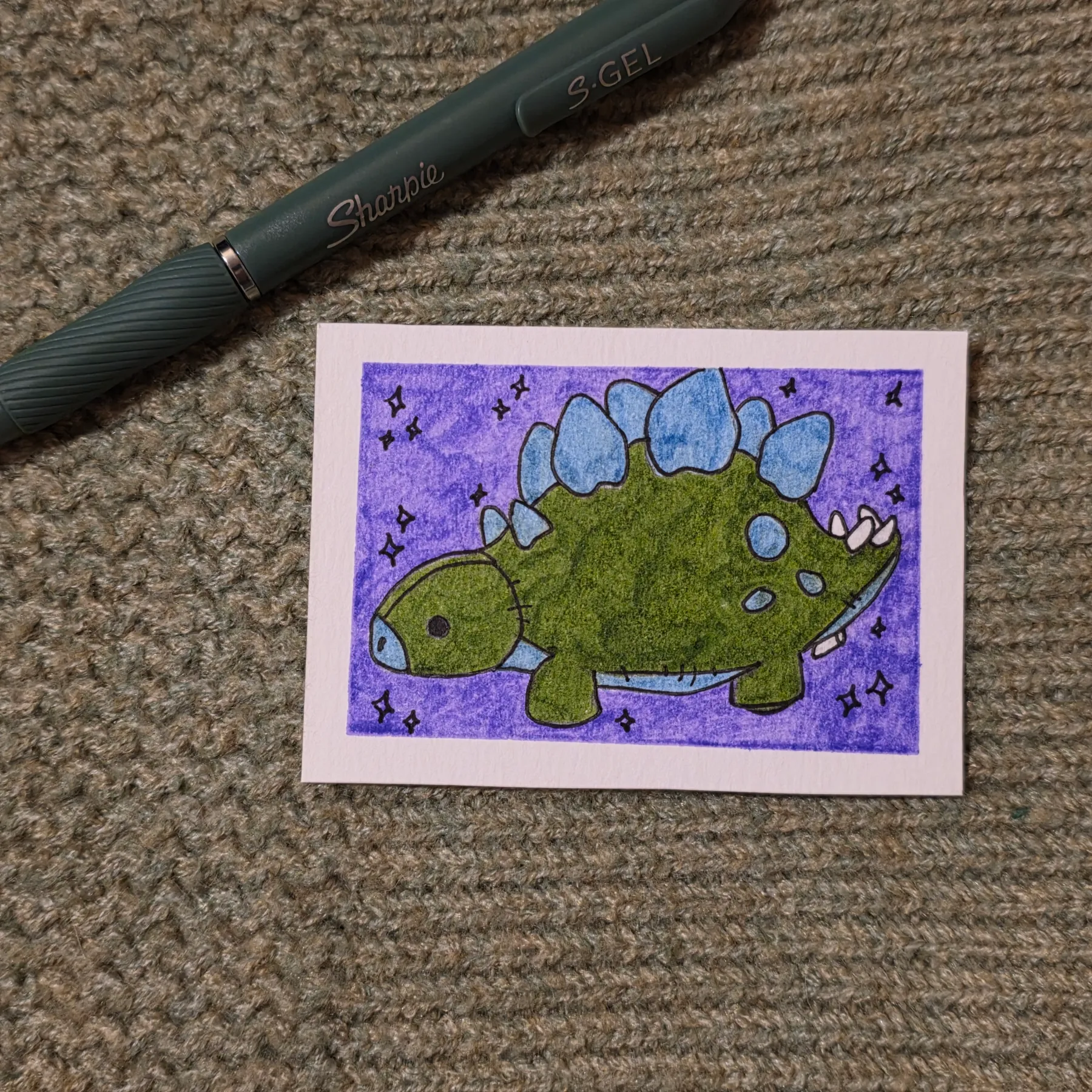 Nacho the Stegosaurus aceo art card