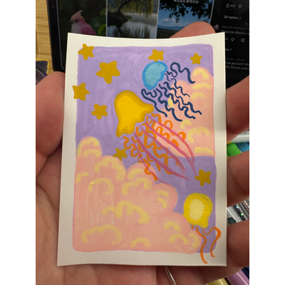 Jellyfish skies! aceo art card thumbnail 1